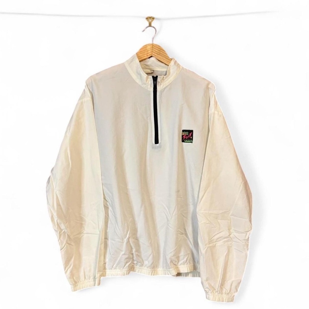 Vintage Surf Style Pullover Windbreaker Jacket OS XXL White FLAW